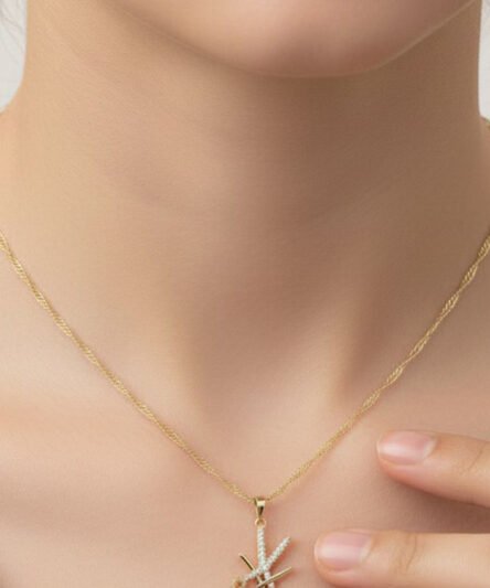 XUPING JEWELRY 14 Ayar Altın Kaplama, Makas Zirkon Taşlı Kolye