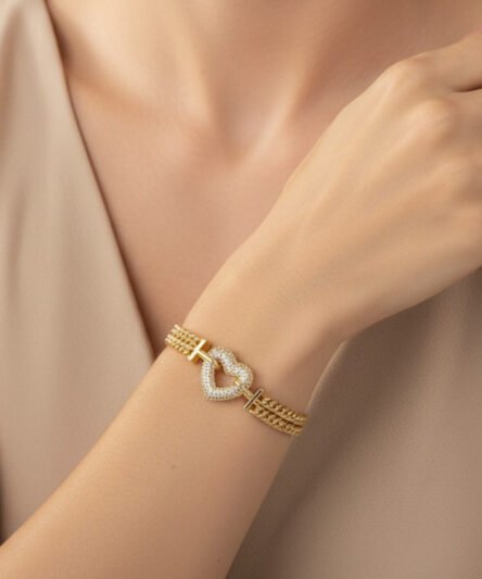 XUPING JEWELRY 14 Ayar Altın Kaplama, Ortası Kalpli Zirkon Taşlı Bileklik