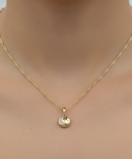 XUPING JEWELRY 14 Ayar Altın Kaplama, Küçük Yuvarlak Zirkon Taşlı Kolye