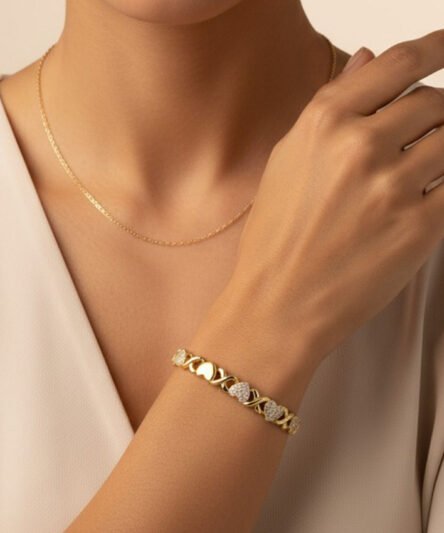 XUPING JEWELRY 14 Ayar Altın Kaplama, Gömme Kalp Zirkon Taşlı Bileklik