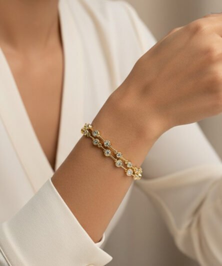 XUPING JEWELRY 14 Ayar Altın Kaplama, İkili Yuvarlak Zirkon Taşlı Bileklik