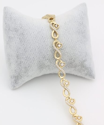 XUPING JEWELRY 14 Ayar Altın Kaplama, Sonsuz Model Kalpli Zirkon Taşlı Bileklik