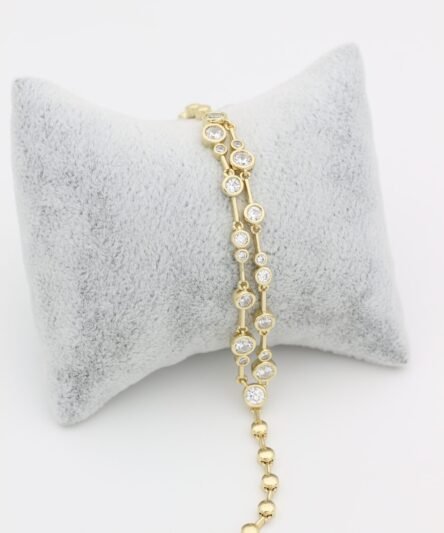 XUPING JEWELRY 14 Ayar Altın Kaplama, İkili Yuvarlak Zirkon Taşlı Bileklik