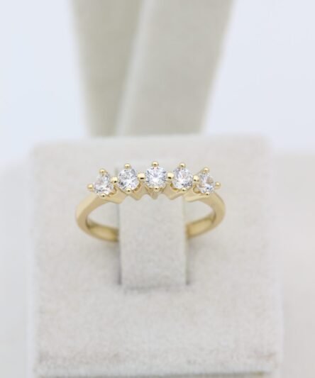 XUPING JEWELRY 14 Ayar Altın Kaplama Beş Taş Zirkon Taşlı Yüzük