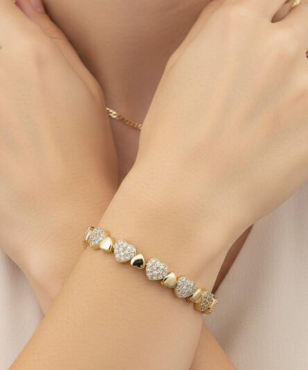 XUPING JEWELRY 14 Ayar Altın Kaplama, Kalp Zirkon Taşlı Bileklik