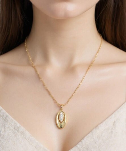 XUPING JEWELRY 14 Ayar Altın Kaplama, Yaprak Büyük  Zirkon Taşlı Kolye