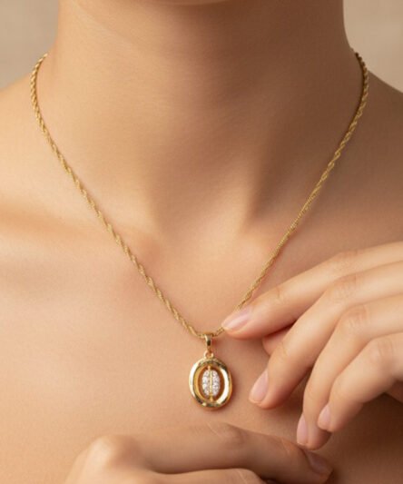 XUPING JEWELRY 14 Ayar Altın Kaplama, Yaprak  Zirkon Taşlı Kolye