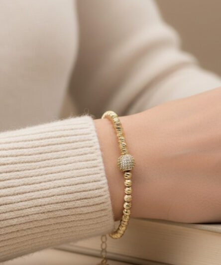 XUPING JEWELRY 14 Ayar Altın Kaplama, Dorika Ortası Yuvarlak  Zirkon Taşlı Bileklik