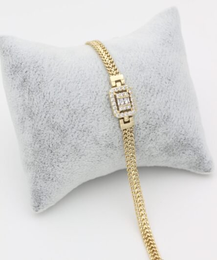 XUPING JEWELRY 14 Ayar Altın Kaplama, Ortası Baget Zirkon Taşlı Bileklik