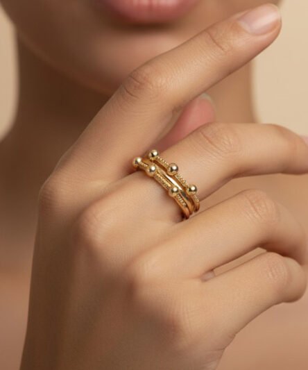 XUPING JEWELRY 14 Ayar Altın Kaplama Nokta Taşlı Yüzük