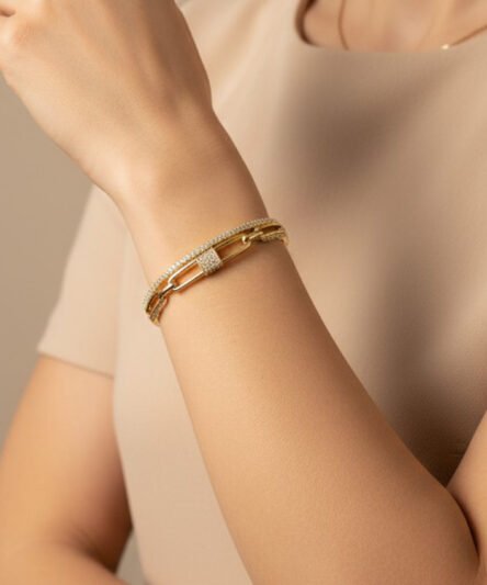 XUPING JEWELRY 14 Ayar Altın Kaplama, Amora Zirkon Taşlı Kelepçe