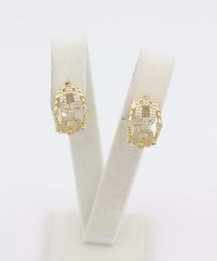 XUPING JEWELRY 14 Ayar Altın Kaplama, Zincir Şekilli Zirkon Taşlı Küpe