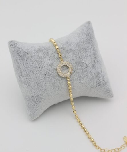 Vip Serisi/Stil İncisi14 Ayar Altın Kaplama, Dorika Ortası Yuvarlak Zirkon Taşlı Bileklik