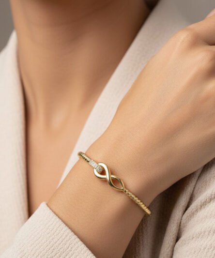 XUPING JEWELRY 14 Ayar Altın Kaplama, Sonsuz Model Zirkon Taşlı Kelepçe