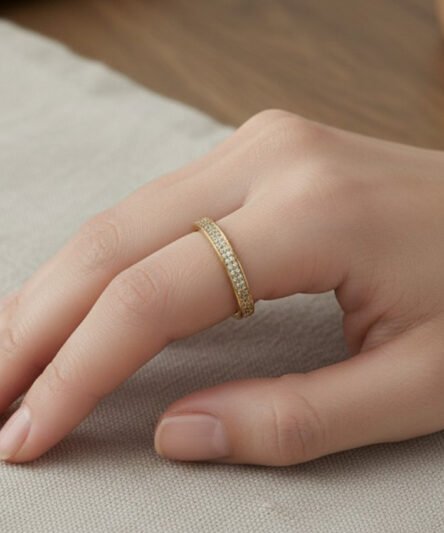 XUPING JEWELRY 14 Ayar Altın Kaplama, Yarım Tamtur Zirkon Taşlı Yüzük