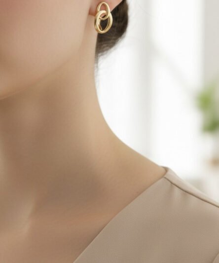 XUPING JEWELRY 14 Ayar Altın Kaplama, İkili Halka Model Küpe
