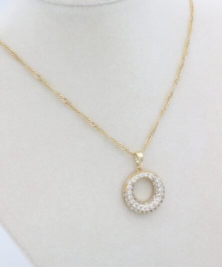 Vip Serisi/Stil İncisi 14 Ayar Altın Kaplama, Daire Zirkon Taşlı Kolye