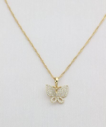 Vip Serisi/Stil İncisi 14 Ayar Altın Kaplama, Kelebek Zirkon Taşlı Kolye