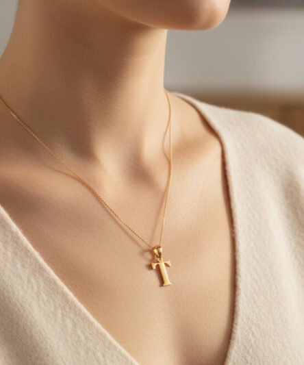 Stil İncisi/Xupıng Jewelry 14 Ayar Altın Kaplama, T Harfi Taşsız Kolye
