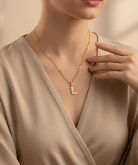Stil İncisi/Xupıng Jewelry 14 Ayar Altın Kaplama, L Düz Taşlı Harf Kolye