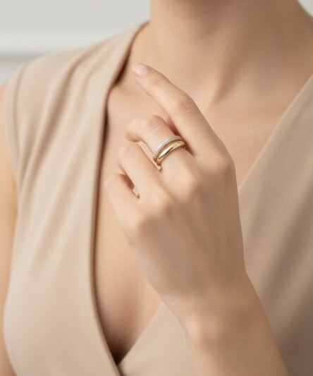 XUPING JEWELRY 14 Ayar Altın Kaplama, Bombeli ve Alyans Model İkili Zirkon Taşlı Yüzük