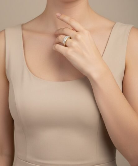 XUPING JEWELRY 14 Ayar Altın Kaplama, İki Sıra Zirkon Taşlı Yüzük